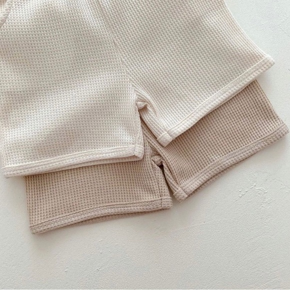 Unisex baby suit for summer two piece waffle - Picture 2 of 6